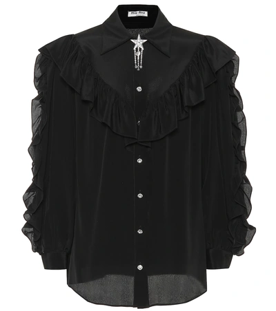 Shop Miu Miu Embellished Silk Shirt In Black