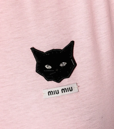 Shop Miu Miu Embellished Cotton T-shirt In Pink