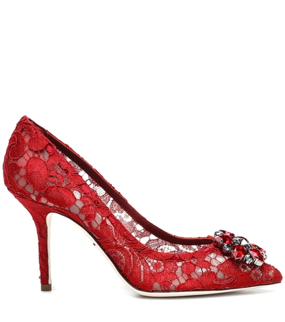 Dolce & Gabbana Bellucci Embellished Lace Pumps In Red