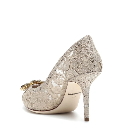 Shop Dolce & Gabbana Belluci Embellished Lace Pumps In Beige