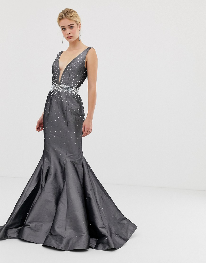 grey fishtail maxi dress