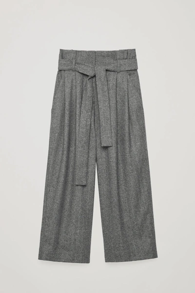 Shop Cos Belted Herringbone Wool Trousers In Grey