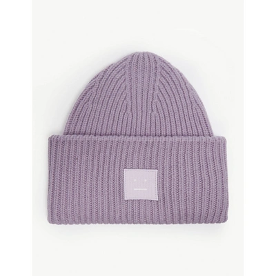 Shop Acne Studios Pansy Face Knitted Wool Beanie In Mau Purple