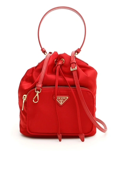 Shop Prada Mini Bucket Bag In Fuoco|rosso