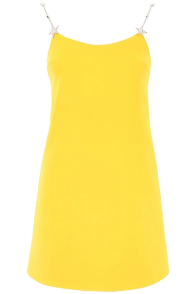 Shop Miu Miu Mini Dress With Crystals In Mimosa|giallo