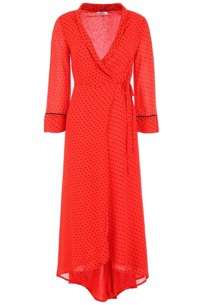 Shop Ganni Wrap Dress In Fiery Red|rosso