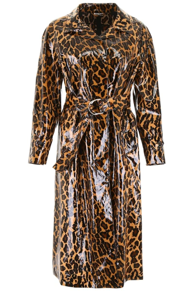 Shop Miu Miu Coated Animalier Raincoat In Kaki|beige