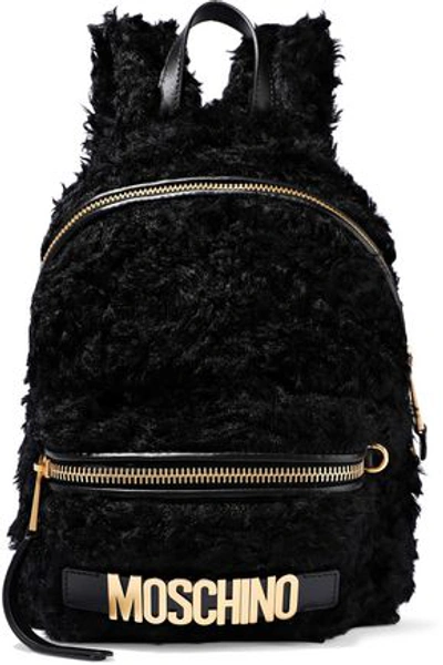 Shop Moschino Leather-trimmed Faux Shearling Backpack In Black