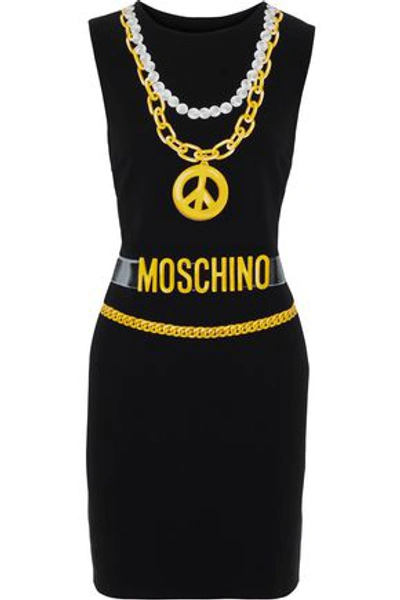 Shop Moschino Woman Printed Stretch-crepe Mini Dress Black