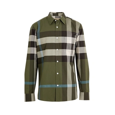 Shop Burberry Check Stretch Cotton Shirt In Antique Green Ip Chk