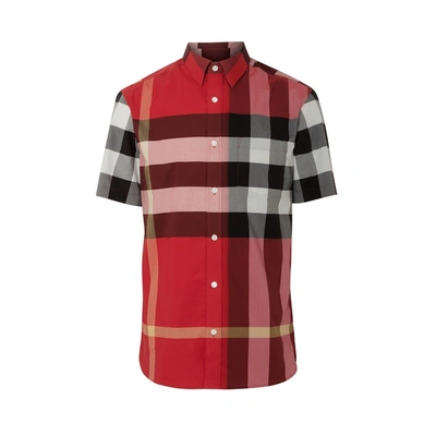 Shop Burberry Short-sleeve Check Stretch Cotton Shirt In Parade Red Ip Chk