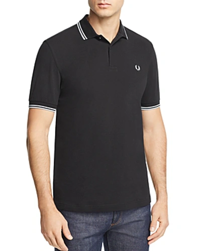 Shop Fred Perry Twin Tipped Slim Fit Polo In Black / Pale Blue