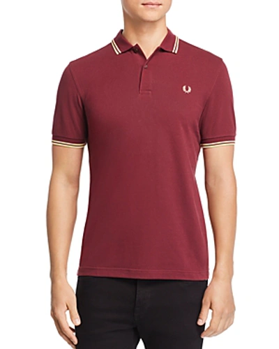 Shop Fred Perry Twin Tipped Slim Fit Polo In Aubergine / Custard