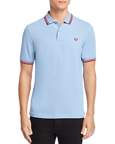 Shop Fred Perry Twin Tipped Slim Fit Polo In Sky Blue / Rich Red