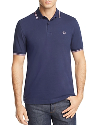 Shop Fred Perry Twin Tipped Slim Fit Polo In Dark Carbon / Pale Lilac
