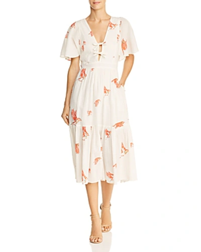 Shop Rebecca Taylor La Vie  Bird Print Flutter Sleeve Dress In Sand Combo