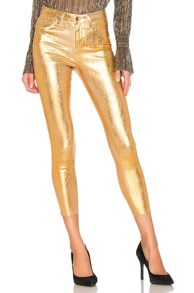 Shop L Agence Margot High Rise Skinny With Crackle Foil In Khaki & Gold Crackle