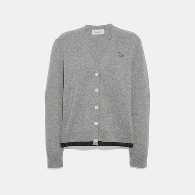 Shop Coach Rexy Patch Cardigan In Grey Melange