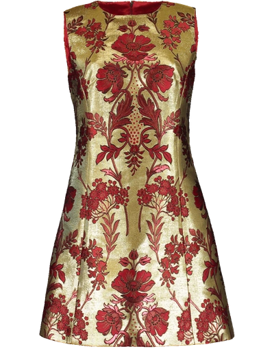 Shop Dolce & Gabbana Lurex Jacquard Dress In Gld-red