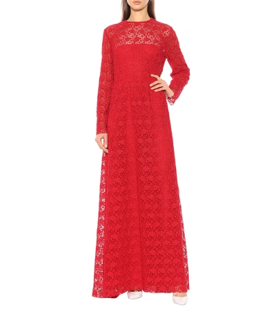 Shop Valentino Lace Maxi Dress In Red