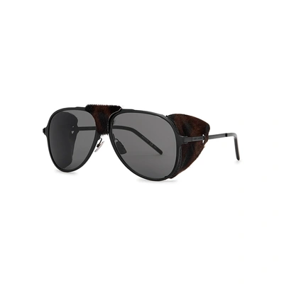 Shop Saint Laurent Classic 11 Blind Aviator-style Sunglasses In Black