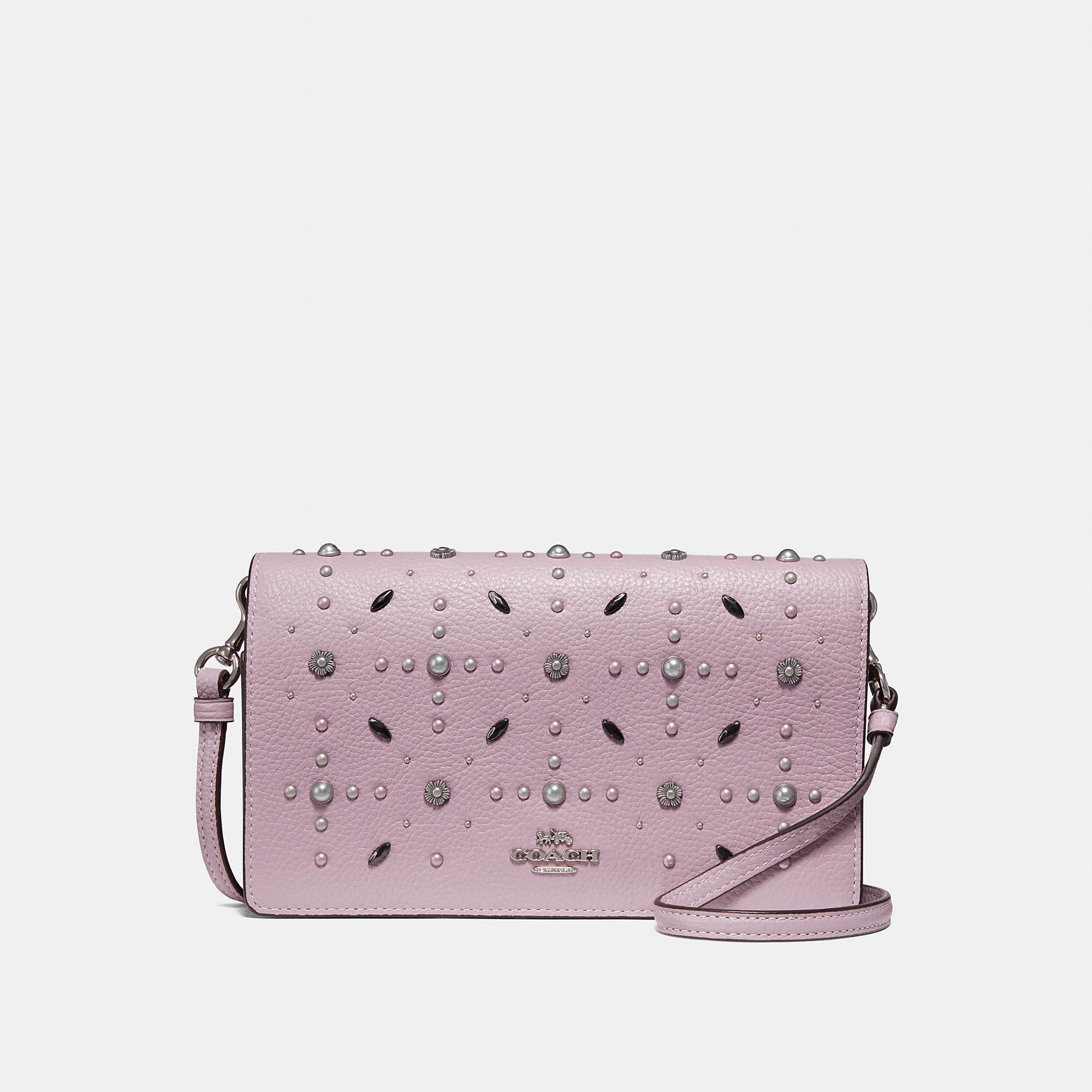 hayden foldover crossbody clutch with rivets