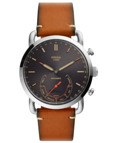 Fossil Q Commuter Brown Leather Movember Foundation-embossed Strap Hybrid  Smartwatch, 42mm In Black/tan | ModeSens