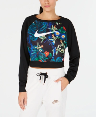 Shop Nike Sportswear Ultra-femme Floral-print Cropped Top In Black
