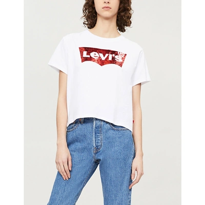 Levi s Sequin Logo Cotton jersey T shirt In White ModeSens