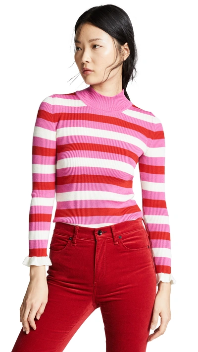 Shop Maggie Marilyn You Make Me Happy Sweater In Pink/white/red Stripe
