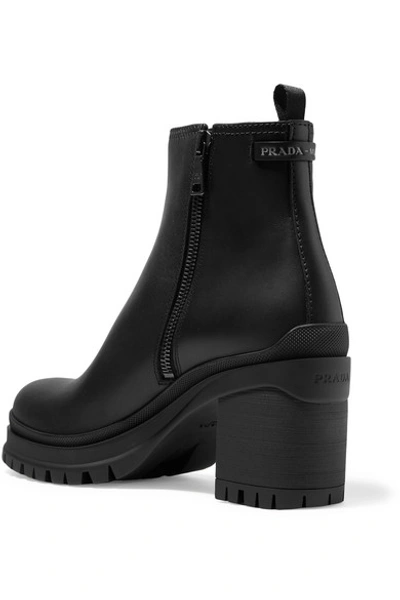 Shop Prada 55 Leather Ankle Boots In Black