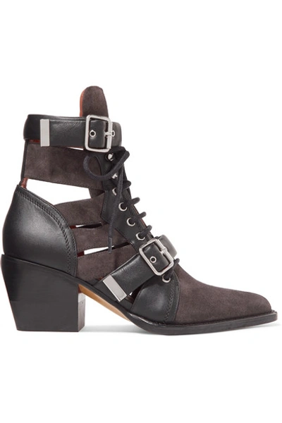 Shop Chloé Rylee Cutout Leather And Suede Ankle Boots In Dark Brown