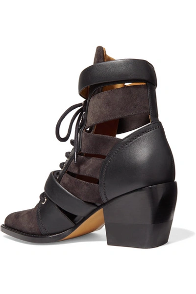 Shop Chloé Rylee Cutout Leather And Suede Ankle Boots In Dark Brown