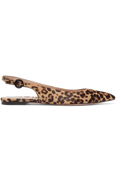 Shop Gianvito Rossi Leopard-print Calf Hair Slingback Point-toe Flats