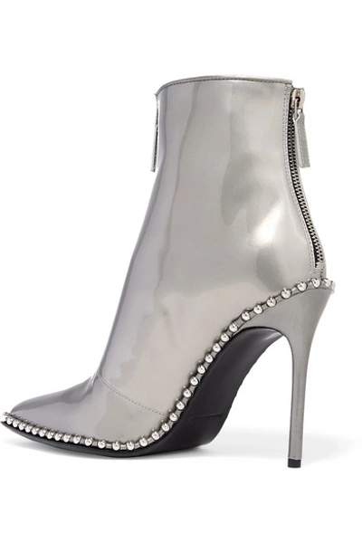 Shop Alexander Wang Eri Studded Metallic Patent-leather Ankle Boots In Silver