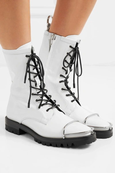 Shop Alexander Wang Kennah Lace-up Glossed-leather Ankle Boots In White