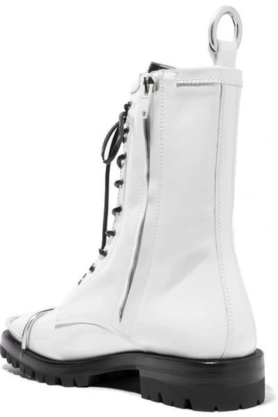 Shop Alexander Wang Kennah Lace-up Glossed-leather Ankle Boots In White