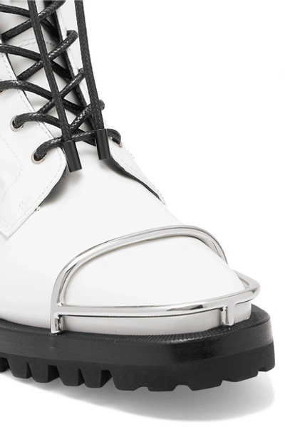 Shop Alexander Wang Kennah Lace-up Glossed-leather Ankle Boots In White