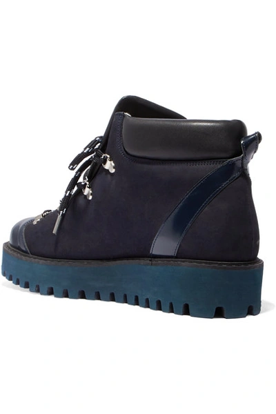 Shop Ganni Glossed-leather And Suede Platform Ankle Boots In Navy