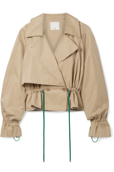 Shop Tibi Finn Cropped Cotton-twill Jacket In Tan