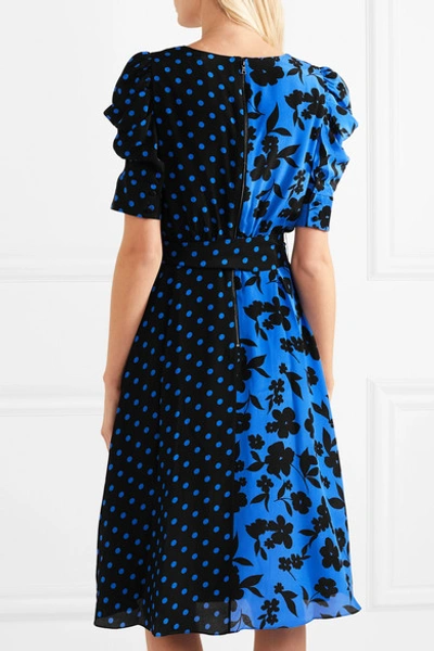 Shop Alice And Olivia Siona Wrap-effect Printed Silk Crepe De Chine Dress In Blue