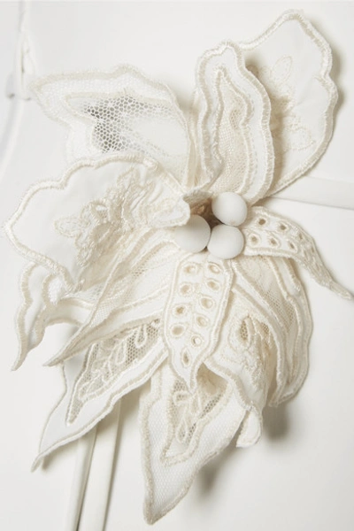 Shop Zimmermann Corsage Flower Belted Halterneck Swimsuit In Ivory