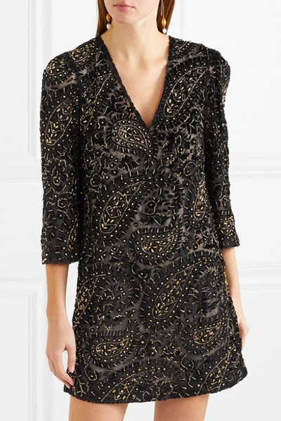 Shop Alice And Olivia Riska Embellished Devoré-chiffon Mini Dress In Black