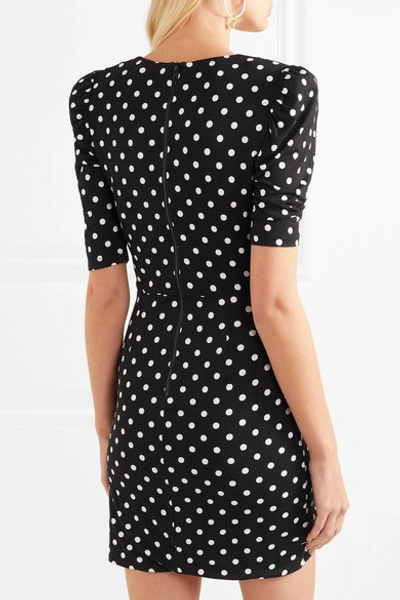 Shop Alice And Olivia Judy Ruched Polka-dot Stretch-jersey Mini Dress In Black