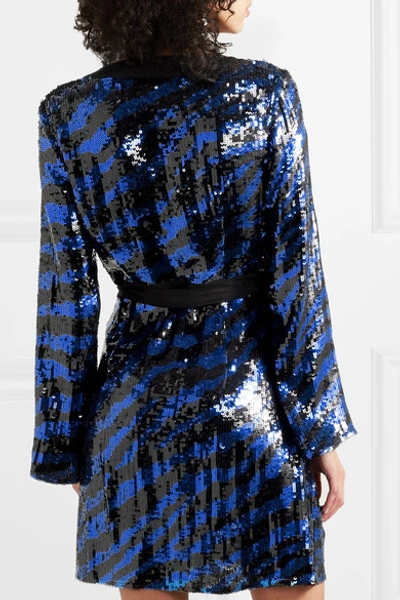 Shop Rixo London Maria Tiger-print Sequined Chiffon Mini Dress In Bright Blue