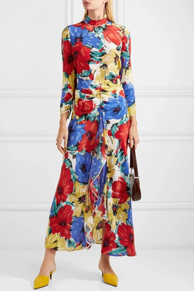 Shop Rixo London Lucy Open-back Floral-print Silk Crepe De Chine Dress In Blue