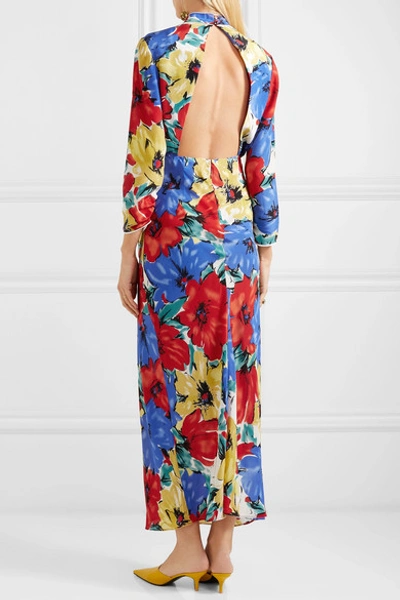 Shop Rixo London Lucy Open-back Floral-print Silk Crepe De Chine Dress In Blue