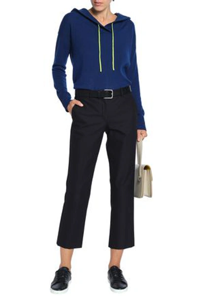 Shop Duffy Woman Neon-trimmed Cashmere Hoodie Cobalt Blue