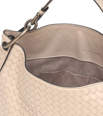 Shop Bottega Veneta Loop Intrecciato Leather Shoulder Bag In Beige