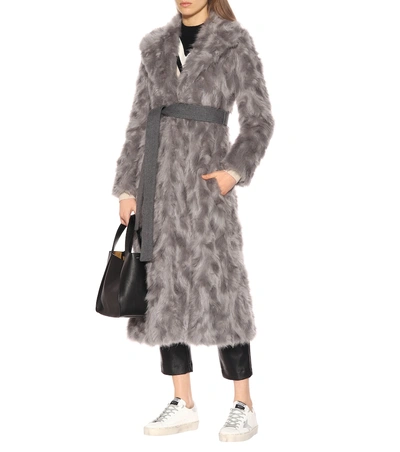 Shop Stella Mccartney Belted Faux Fur Coat In Grey